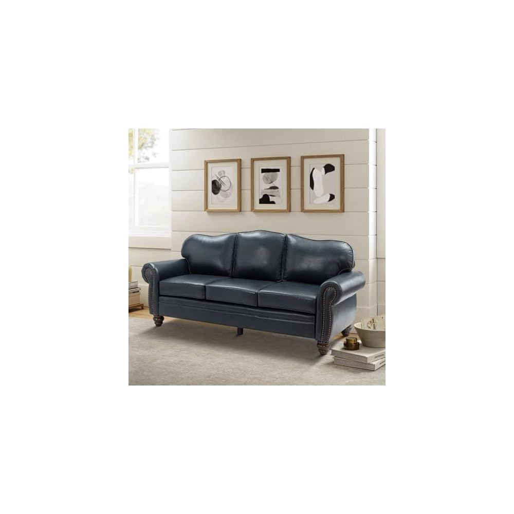 Classic 3-Seater Sofa with Premium Leather Upholstery, Stylish & Comfortable Sofa for Living Room or Office, Easy Assembly and Maintain & Long-Lasting, Navy