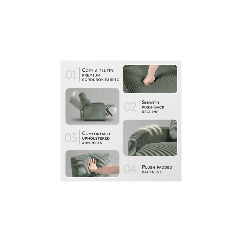 Lexicon Corduroy Pushback Recliner Chair, Green