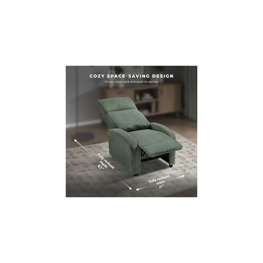 Lexicon Corduroy Pushback Recliner Chair, Green
