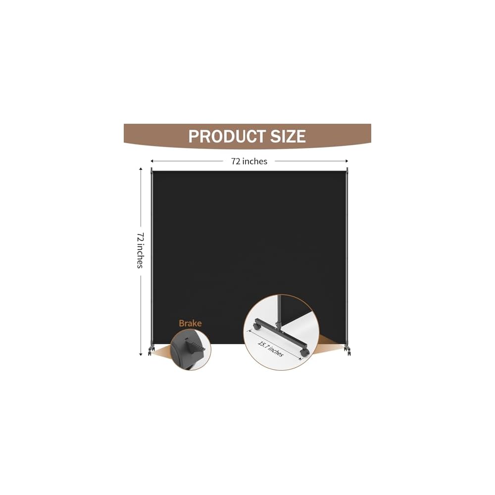 6*6FT Single Panel Room Divider/ Privacy Screen with Caster Wheels & Brakes