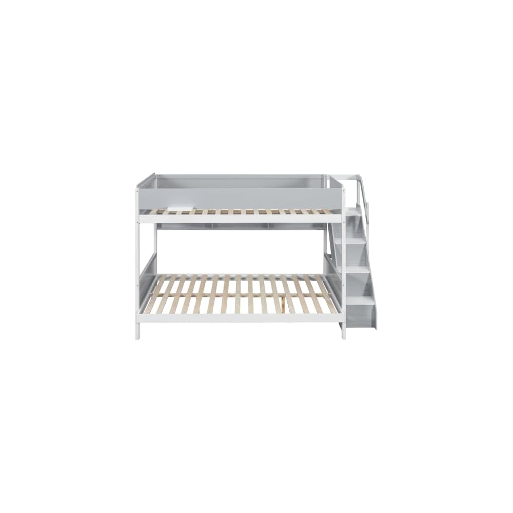 Merax Full XL Over Queen Bunk Bed with Staircase & Side Shelves, Gray