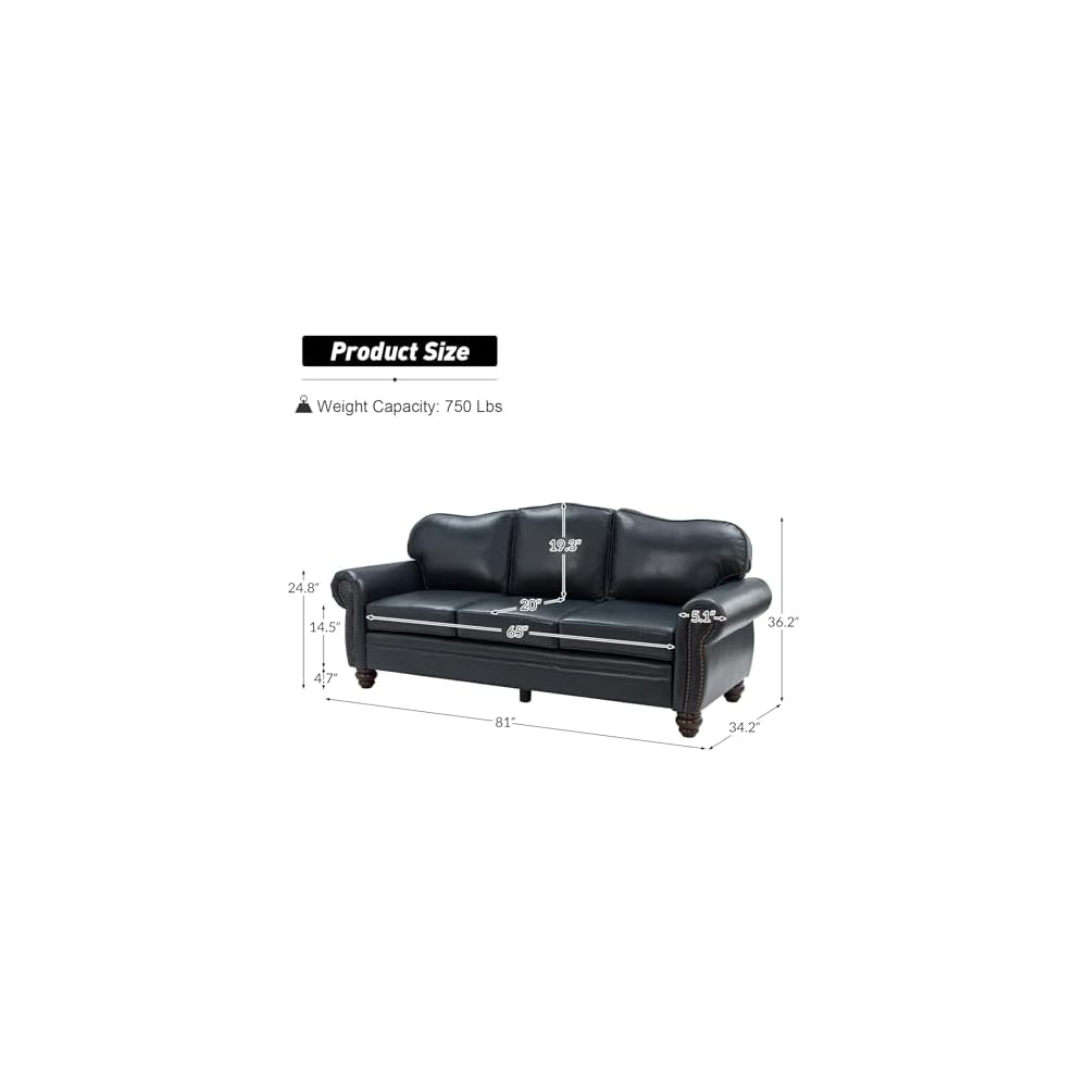 Classic 3-Seater Sofa with Premium Leather Upholstery, Stylish & Comfortable Sofa for Living Room or Office, Easy Assembly and Maintain & Long-Lasting, Navy