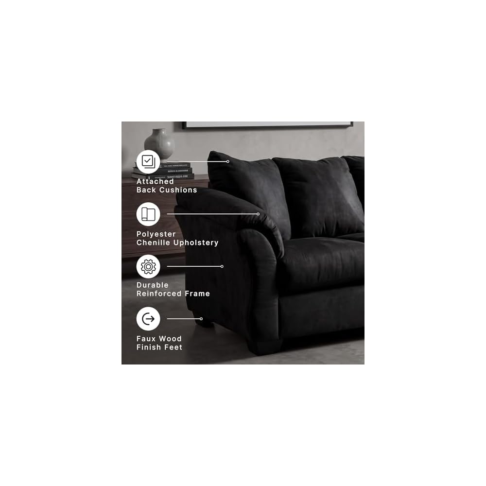 Signature Design by Ashley Darcy Contemporary 3-Seater Sofa Couch, Black