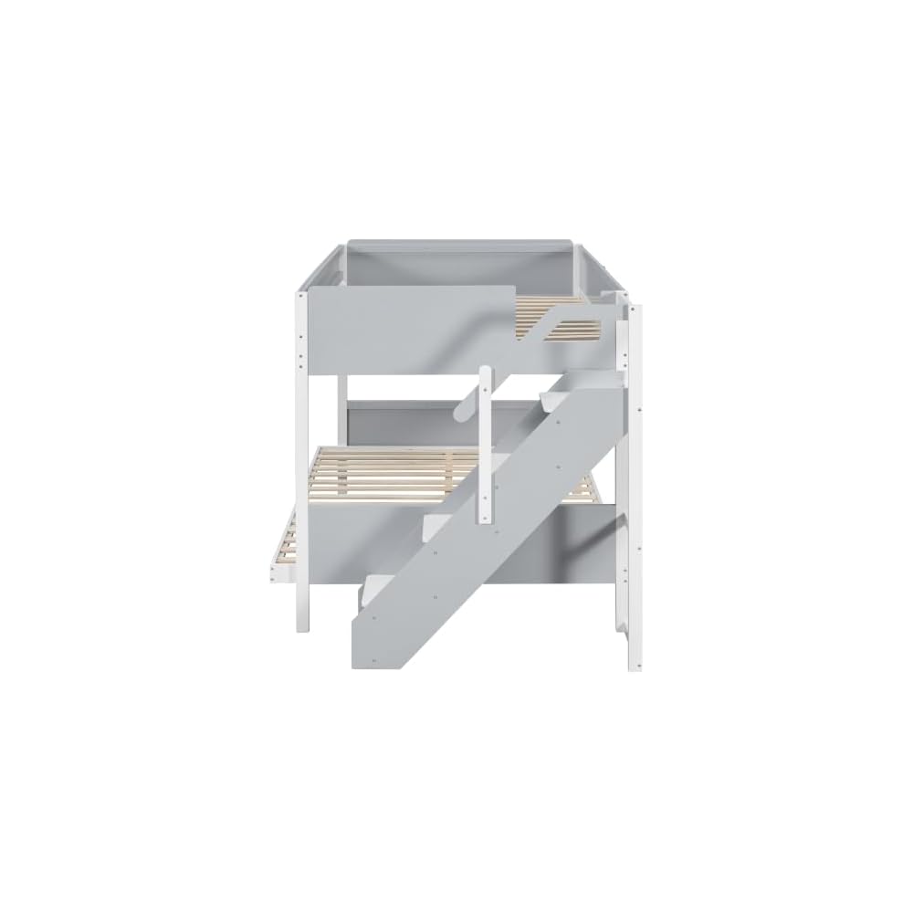 Merax Full XL Over Queen Bunk Bed with Staircase & Side Shelves, Gray