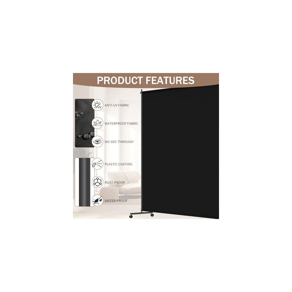 6*6FT Single Panel Room Divider/ Privacy Screen with Caster Wheels & Brakes