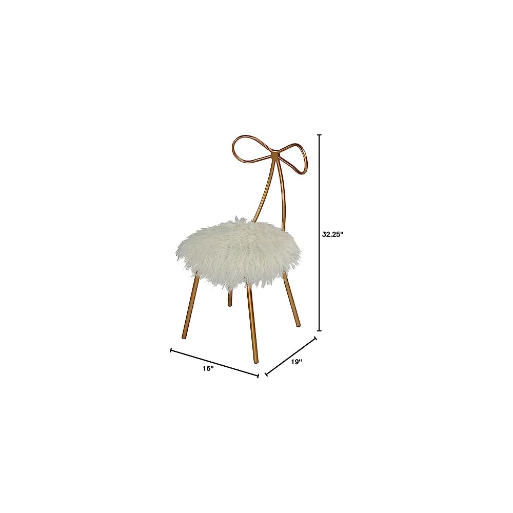 Cortesi Home Tilly Accent Chair with Bow Detail, White Faux Fur