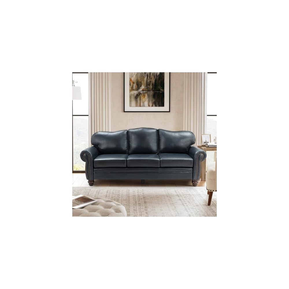 Classic 3-Seater Sofa with Premium Leather Upholstery, Stylish & Comfortable Sofa for Living Room or Office, Easy Assembly and Maintain & Long-Lasting, Navy