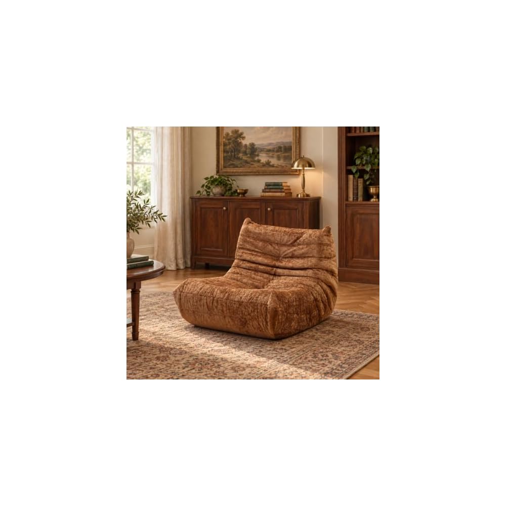 N&V Fireside Chair, Mid Century Armless Floor Sofa, Soft Premium Chenille Floor Lounge Chair, Foam Sofa Accent Chair for Living Room Bedroom and Office (Brown, Single)