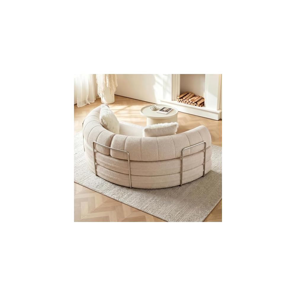79" Round Boneless Sofa Bed, Pull Out Queen Sleeper Couch, Gray Beige