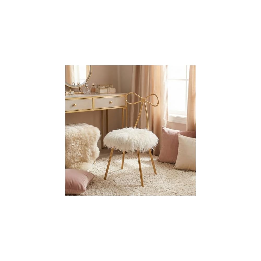 Cortesi Home Tilly Accent Chair with Bow Detail, White Faux Fur