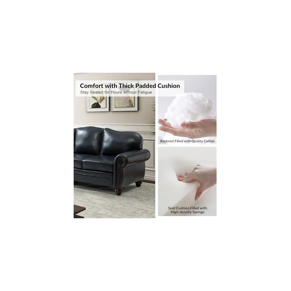 Classic 3-Seater Sofa with Premium Leather Upholstery, Stylish & Comfortable Sofa for Living Room or Office, Easy Assembly and Maintain & Long-Lasting, Navy