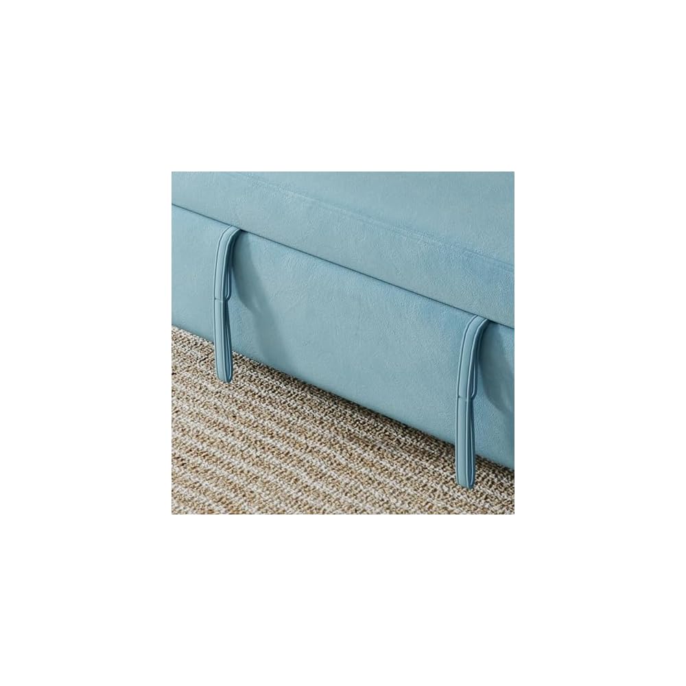KEIKI 3 in 1 Convertible Pull Out Sofa Bed with Adjustable Backrest & Side Pockets, Velvet Recliner Couch Sleeper Sofa Chair for Living Room, Small Spaces, Full, Blue