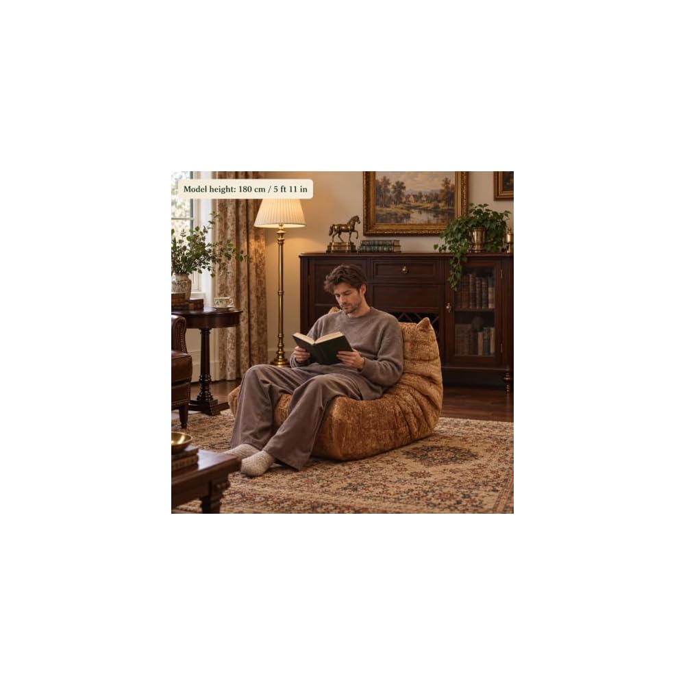 N&V Fireside Chair, Mid Century Armless Floor Sofa, Soft Premium Chenille Floor Lounge Chair, Foam Sofa Accent Chair for Living Room Bedroom and Office (Brown, Single)