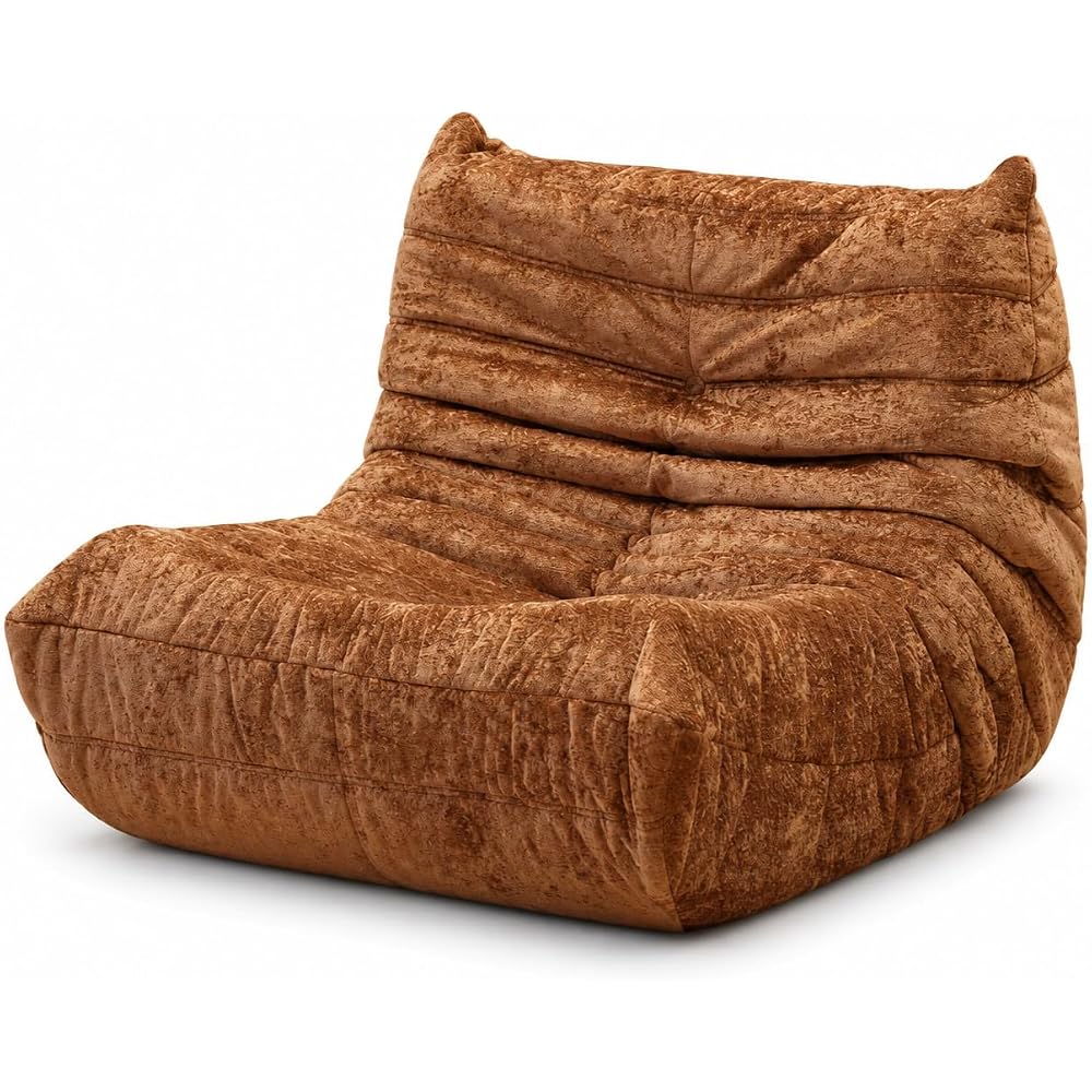 N&V Fireside Chair, Mid Century Armless Floor Sofa, Soft Premium Chenille Floor Lounge Chair, Foam Sofa Accent Chair for Living Room Bedroom and Office (Brown, Single)