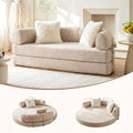 79" Round Boneless Sofa Bed, Pull Out Queen Sleeper Couch, Gray Beige