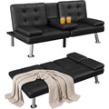 Homall Black Faux Leather Futon Sofa Bed, Loveseat with Adjustable Backrest