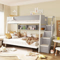 Merax Full XL Over Queen Bunk Bed with Staircase & Side Shelves, Gray