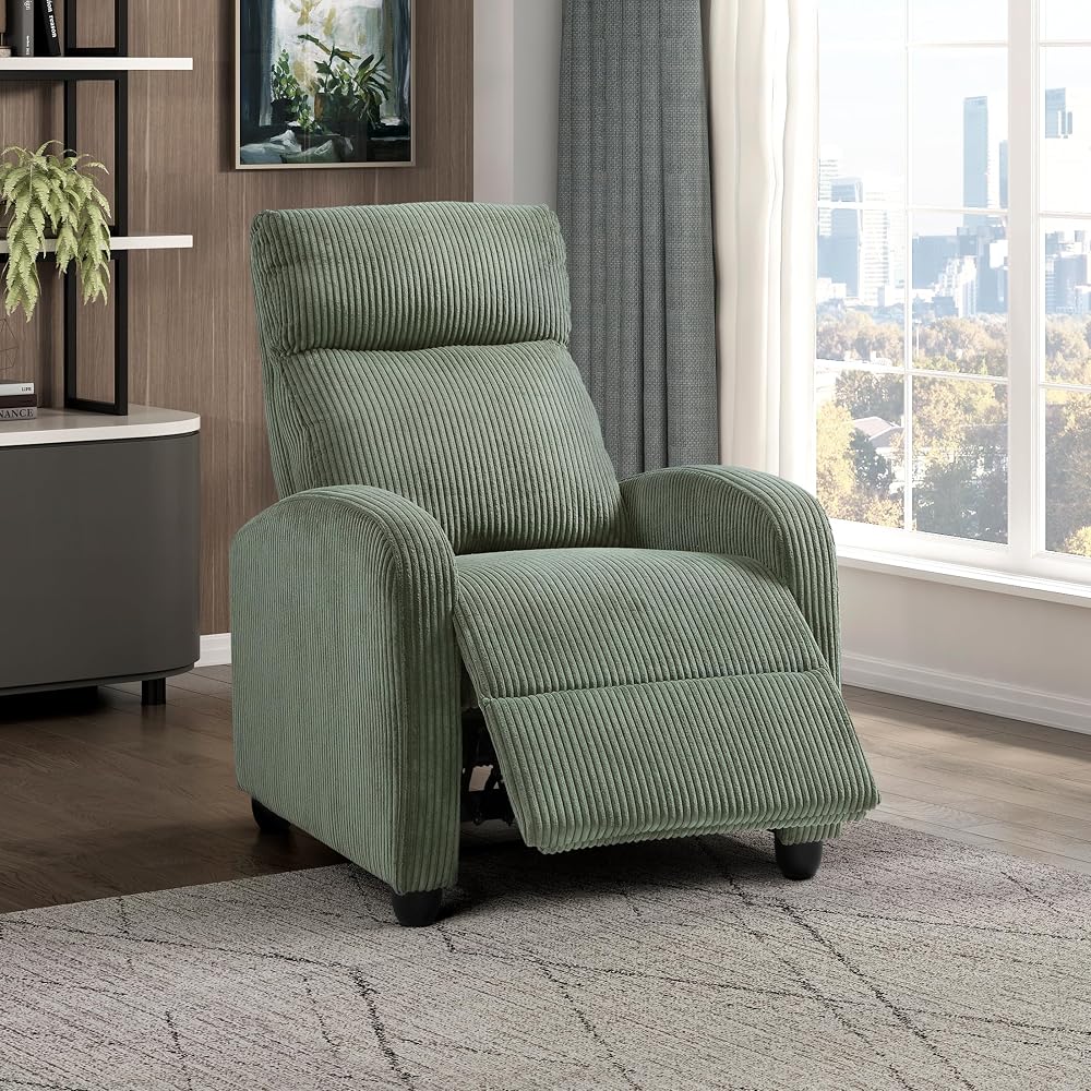 Lexicon Corduroy Pushback Recliner Chair, Green